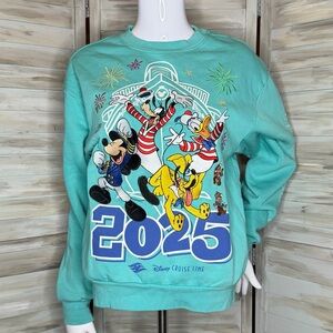 Disney Cruise Line DCL embroidered crew neck aqua teal blue sweatshirt 2025 XS